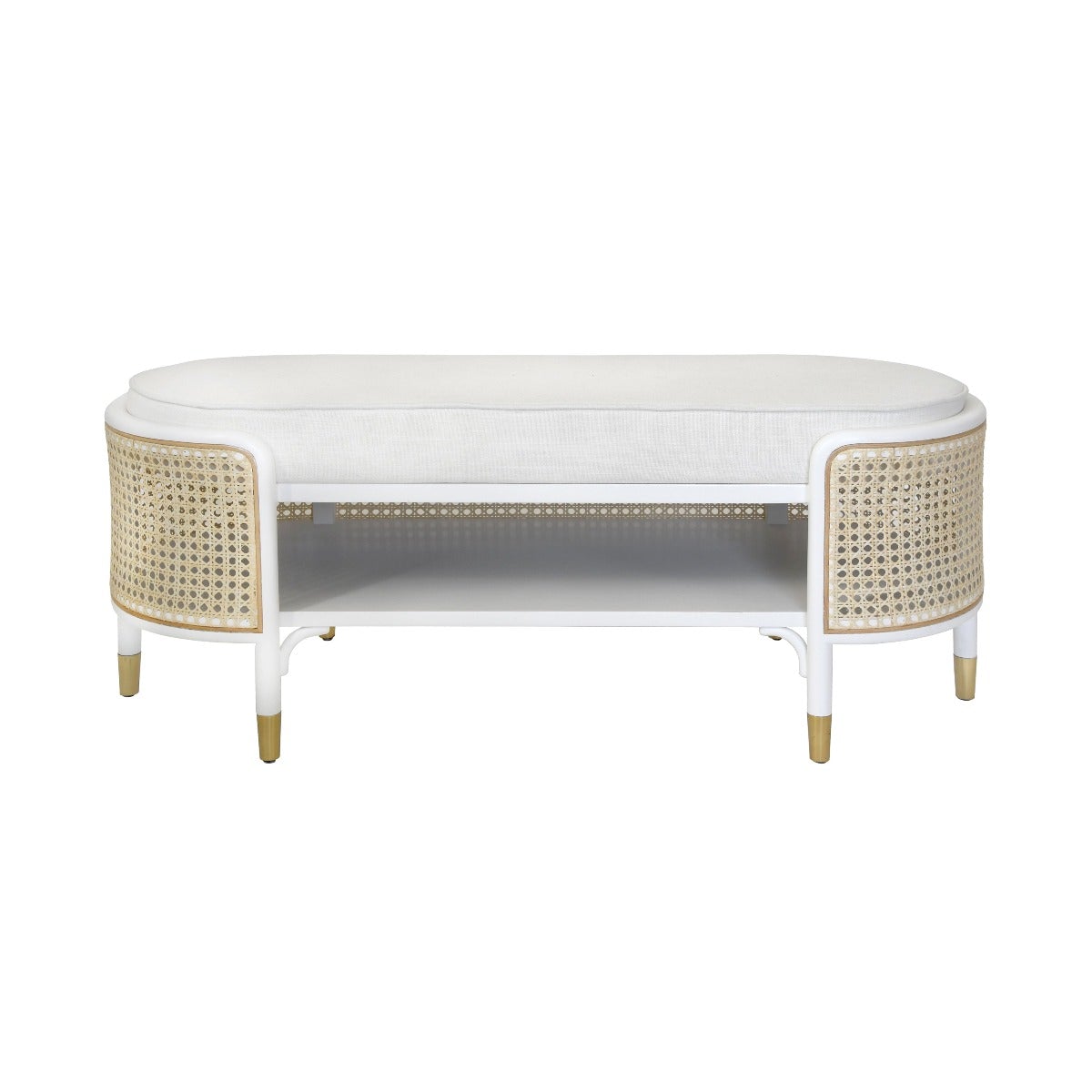 Bailey Bench Matte White Lacquer. Front view.
