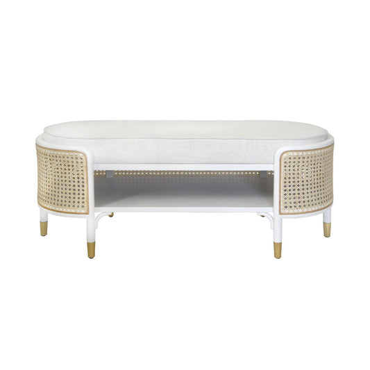Bailey Bench Matte White Lacquer. Front view.