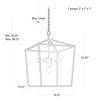 Beatrice Lantern with dimensions. Dimension view.