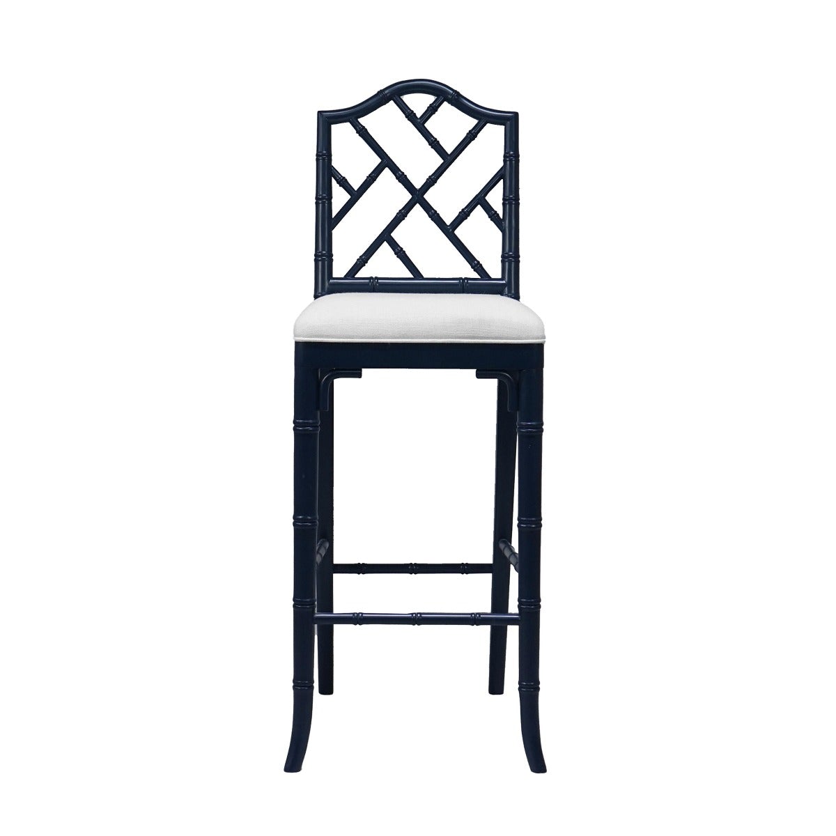 Chippendale Bar Stool Matte White Lacquer. Front view.