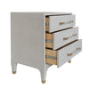 Bethany Dresser drawers open Light Grey Shagreen. Right angle view.