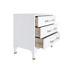 Bethany Dresser drawers open Lacquered White Linen. Right angle view.