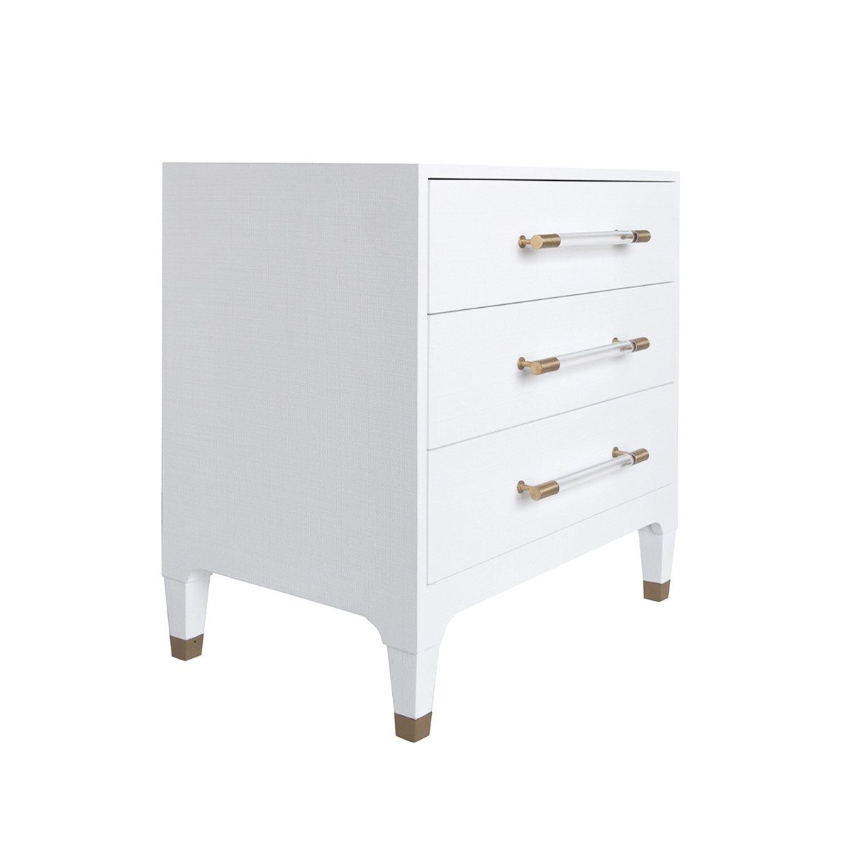 Bethany Dresser Lacquered White Linen. Right angle view.