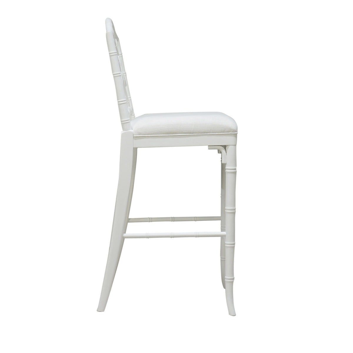 Chippendale Counter Stool Matte White Lacquer. Right side view.