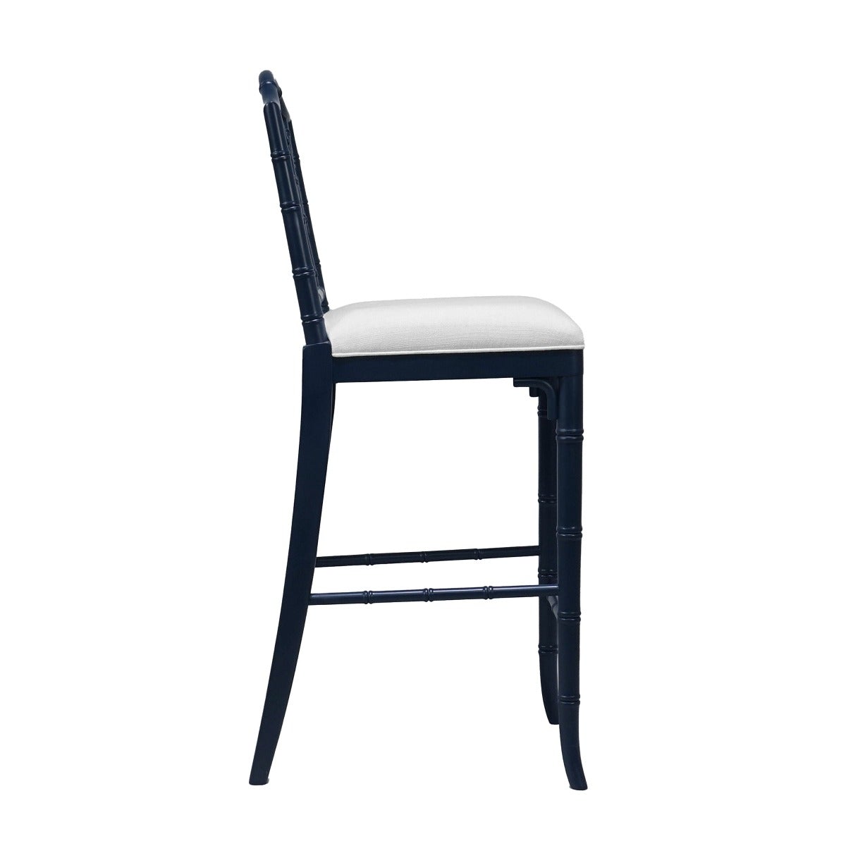 Chippendale Counter Stool Navy. Right side view.