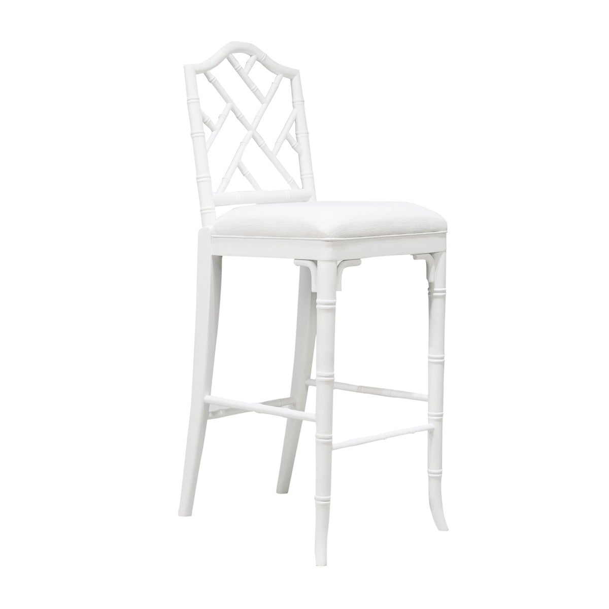 Chippendale Counter Stool Matte White Lacquer. Right angle view.