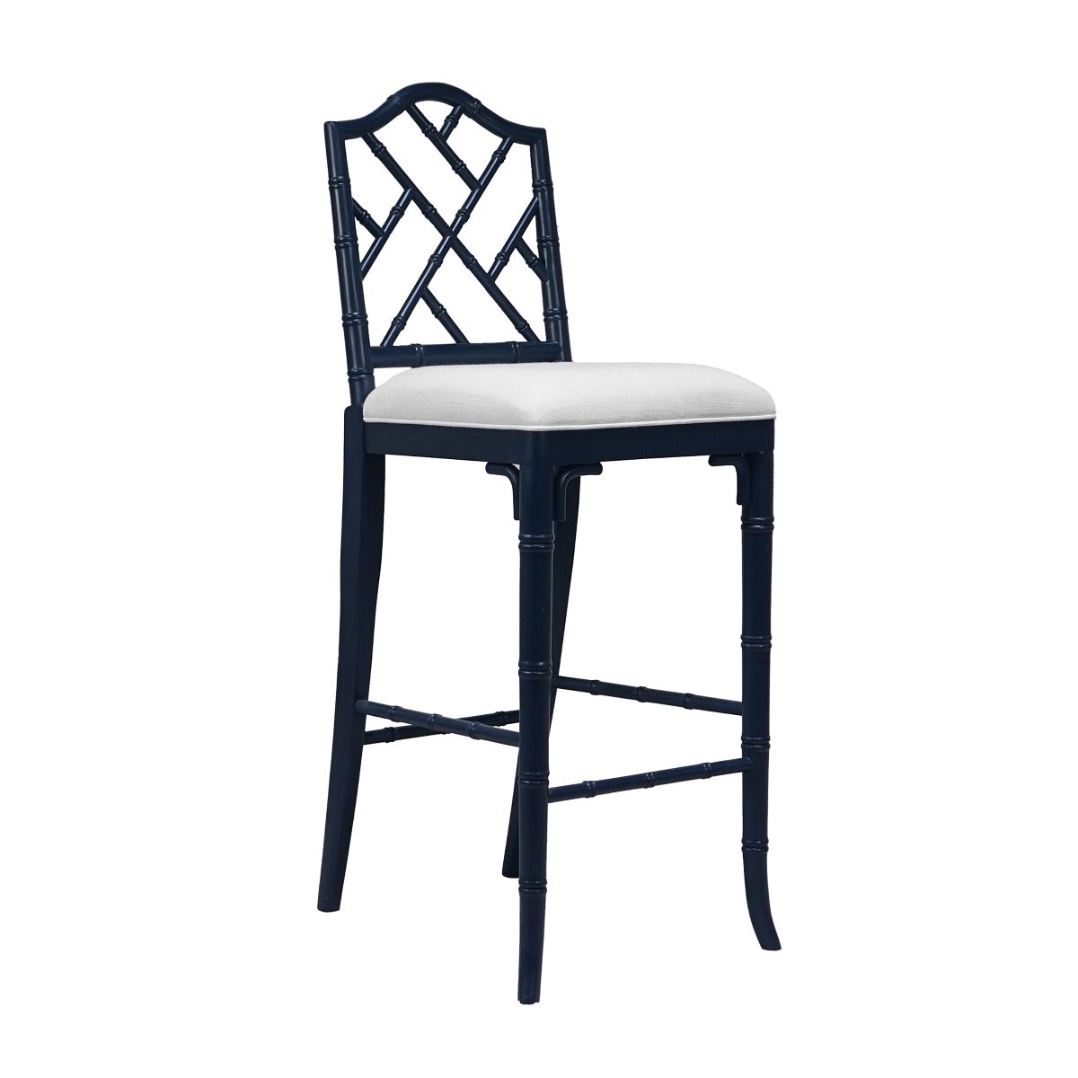 Chippendale Counter Stool Navy. Right angle view.