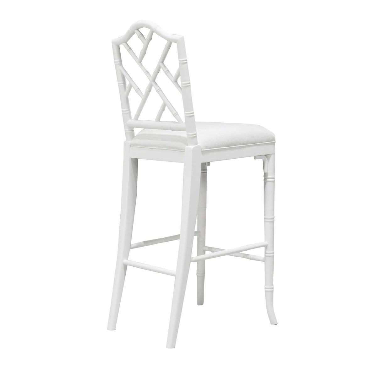 Chippendale Counter Stool Matte White Lacquer. Back view.