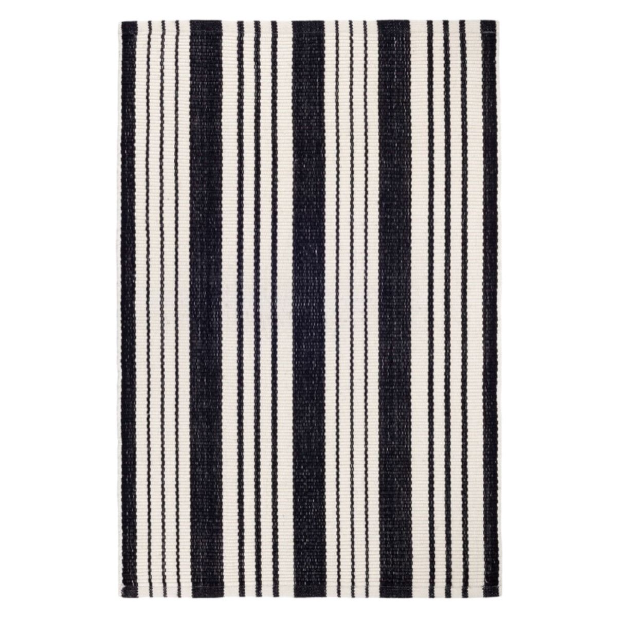 Birmingham Black Woven Cotton Rug. Top view.