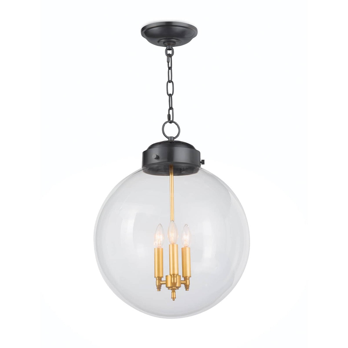 Globe Pendant Oil Rubbed Bronze & Natural Brass. Front view.