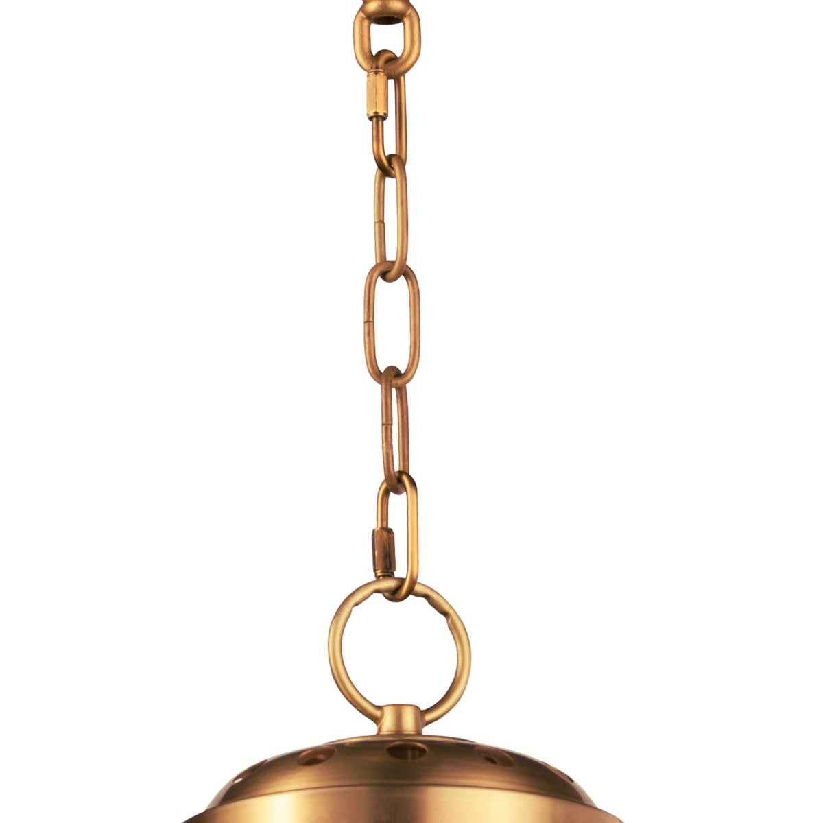 Globe Pendant chain Natural Brass. Front view.