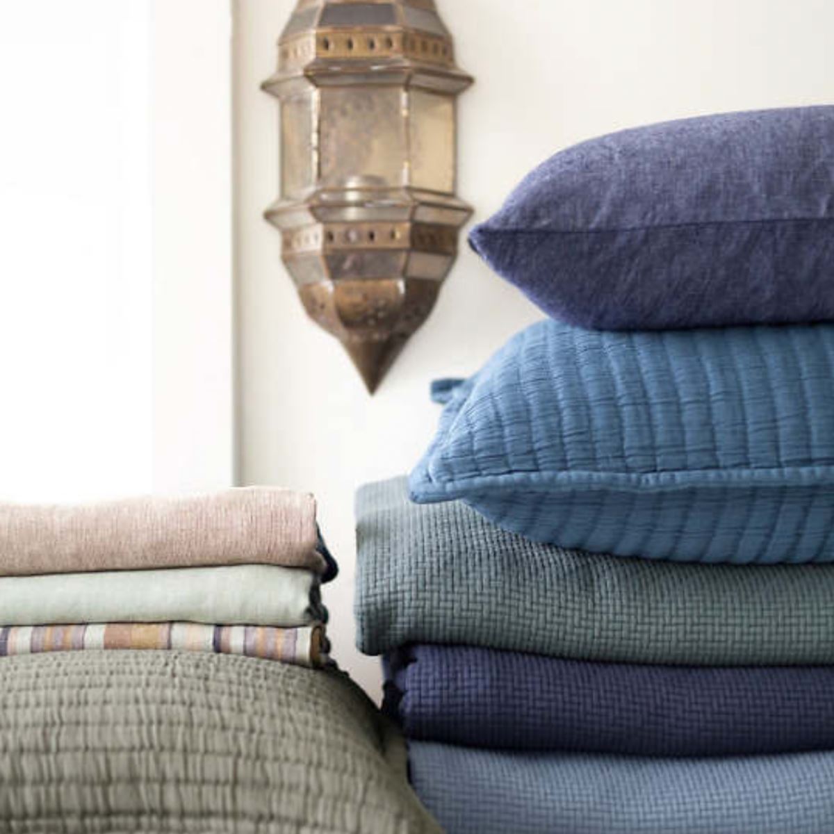 Boyfriend Aegean Matelasse Sham in multiple colours. Styled view.