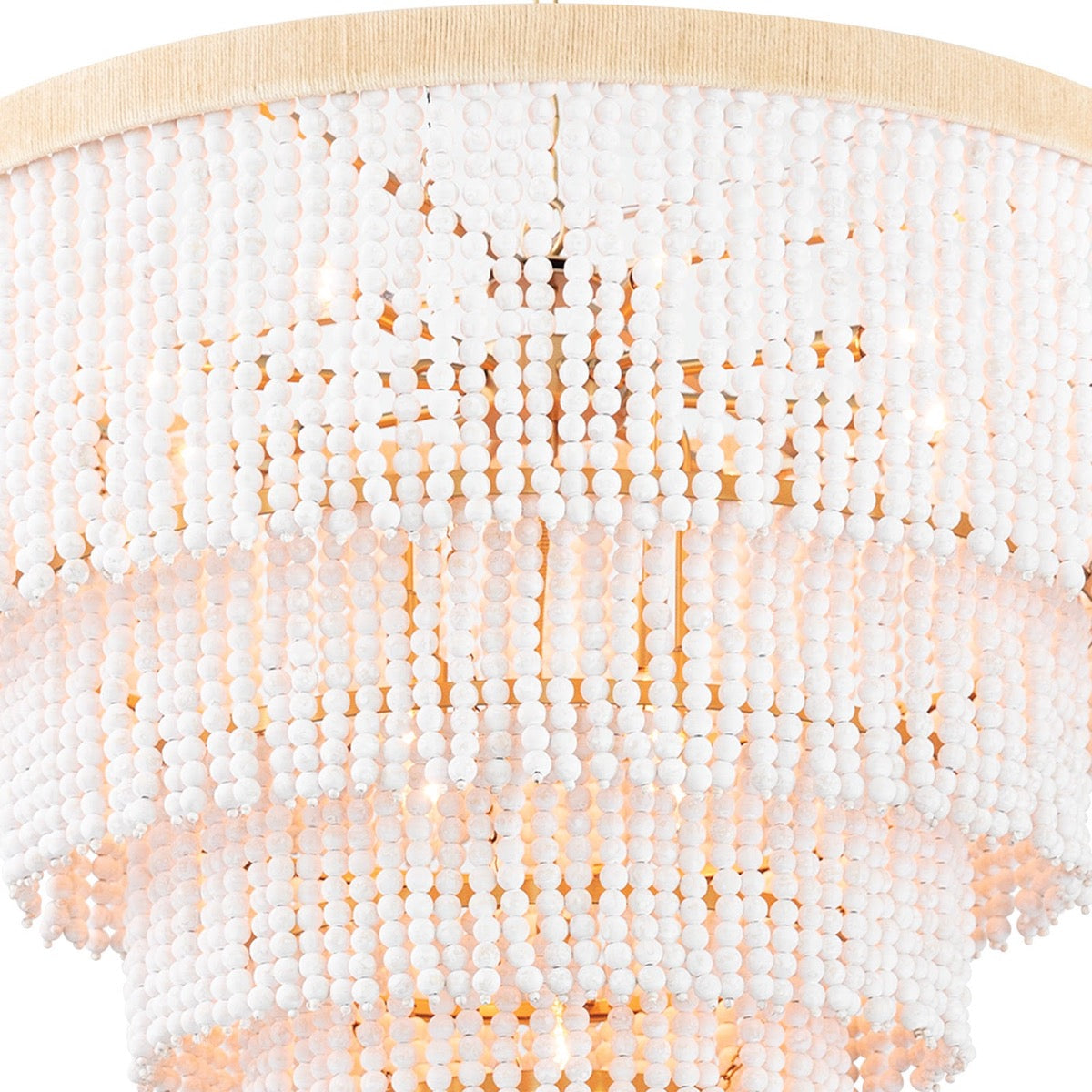 Waterfall Chandelier white beads. Detail view.