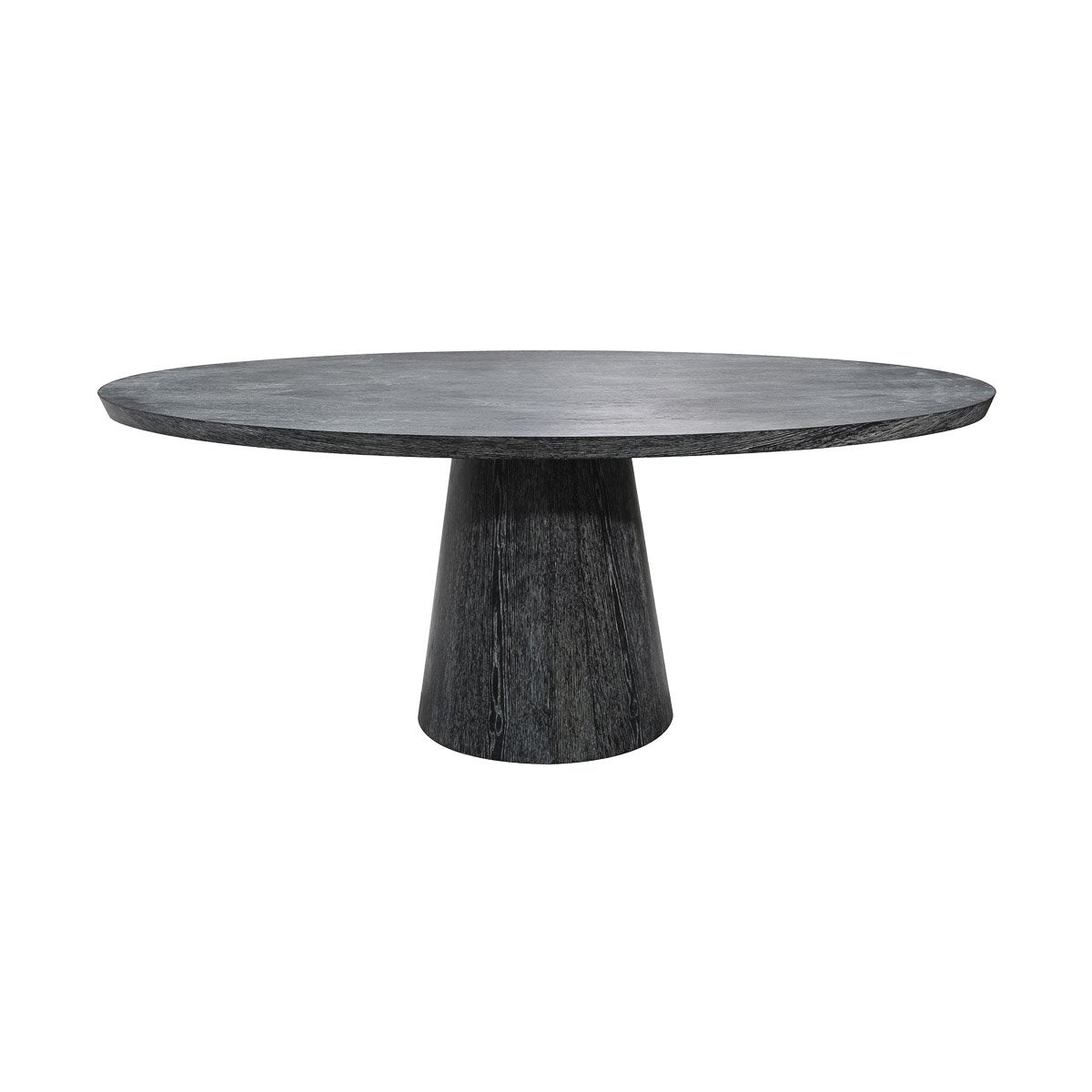 Bristow Oval Dining Table Black Cerused Oak. Front view.