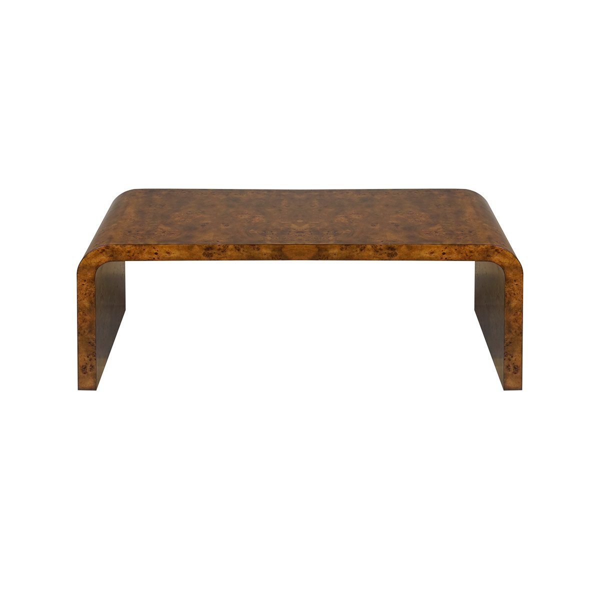 Burl Wood Coffee Table Matte Dark Burl Wood. Front view.