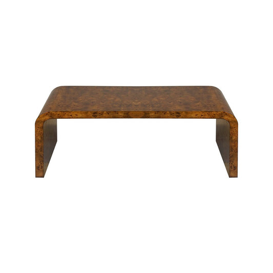 Burl Wood Coffee Table Matte Dark Burl Wood. Front view.