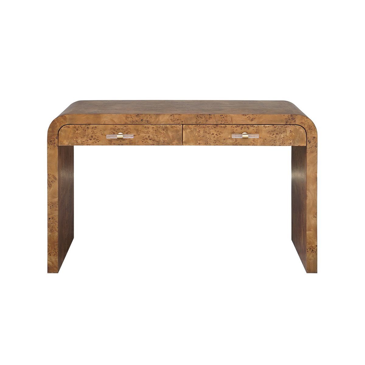 Burl Wood Desk Matte Dark Burl Wood | Acrylic. Front view.