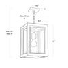 Cambray Lantern with dimensions. Dimension view.