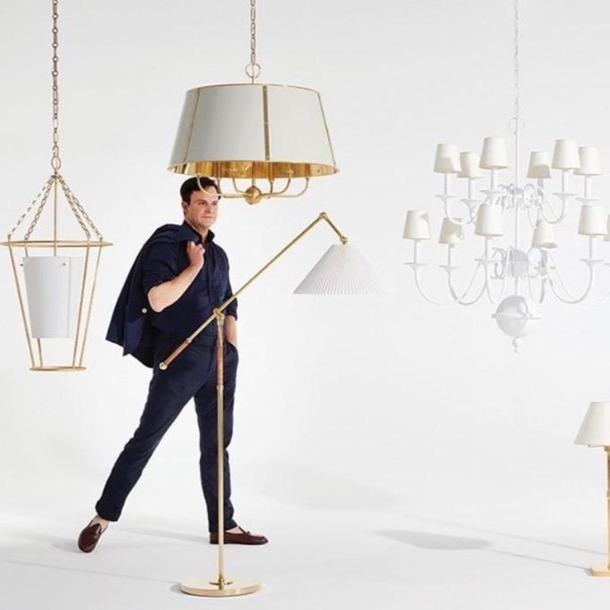 Cambridge Ivory Chandelier styled with different lighting. Styled view.