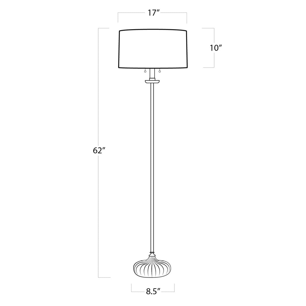 Carson Stem Floor Lamp with dimensions. Dimension view.