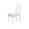 Chippendale Dining Chair Matte White Lacquer | White Linen. Left angle view.