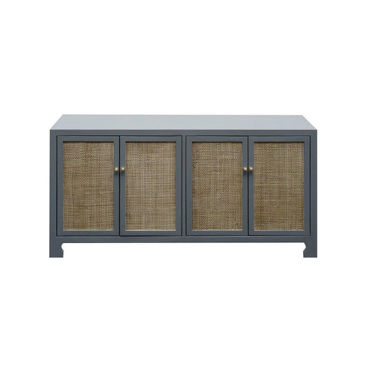 Colette Cabinet Matte Grey Lacquer | Natural Caning. Front view.
