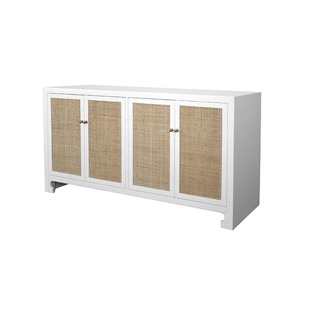 Colette Cabinet Matte White Lacquer | Natural Caning. Left angle view.