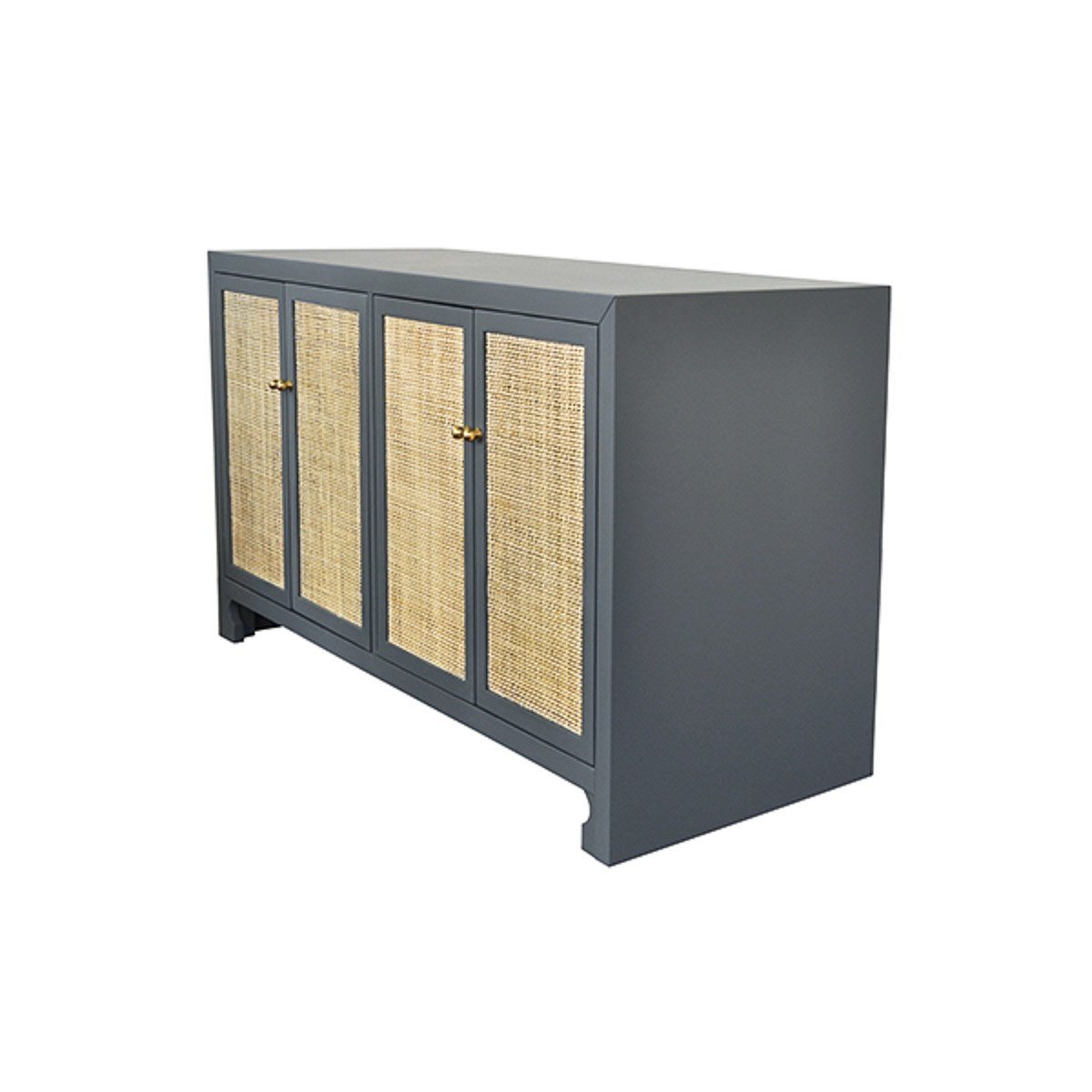 Colette Cabinet Matte Grey Lacquer | Natural Caning. Left angle view.