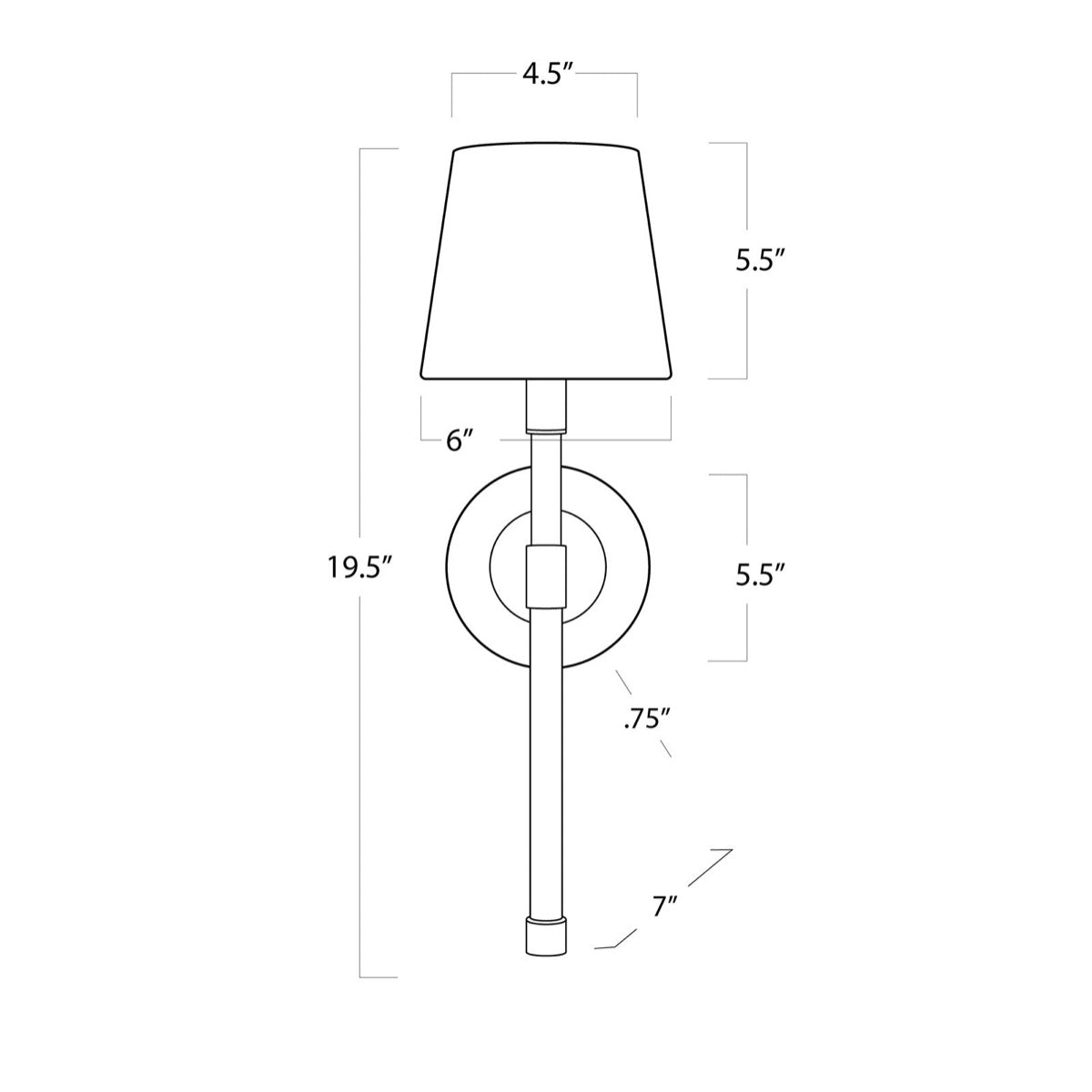 Aubrun Crystal Sconce with dimensions. Dimension view.
