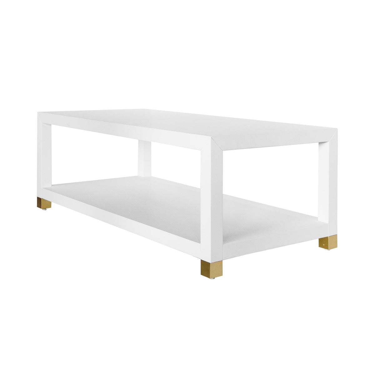 Charleston Coffee Table Matte White Lacquer. Left angle view.