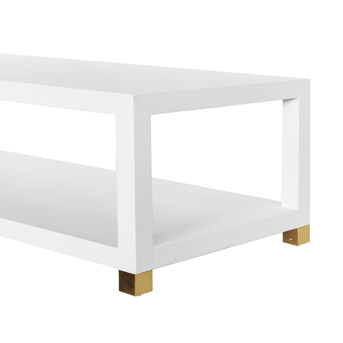 Charleston Coffee Table right side Matte White Lacquer. Detail view.