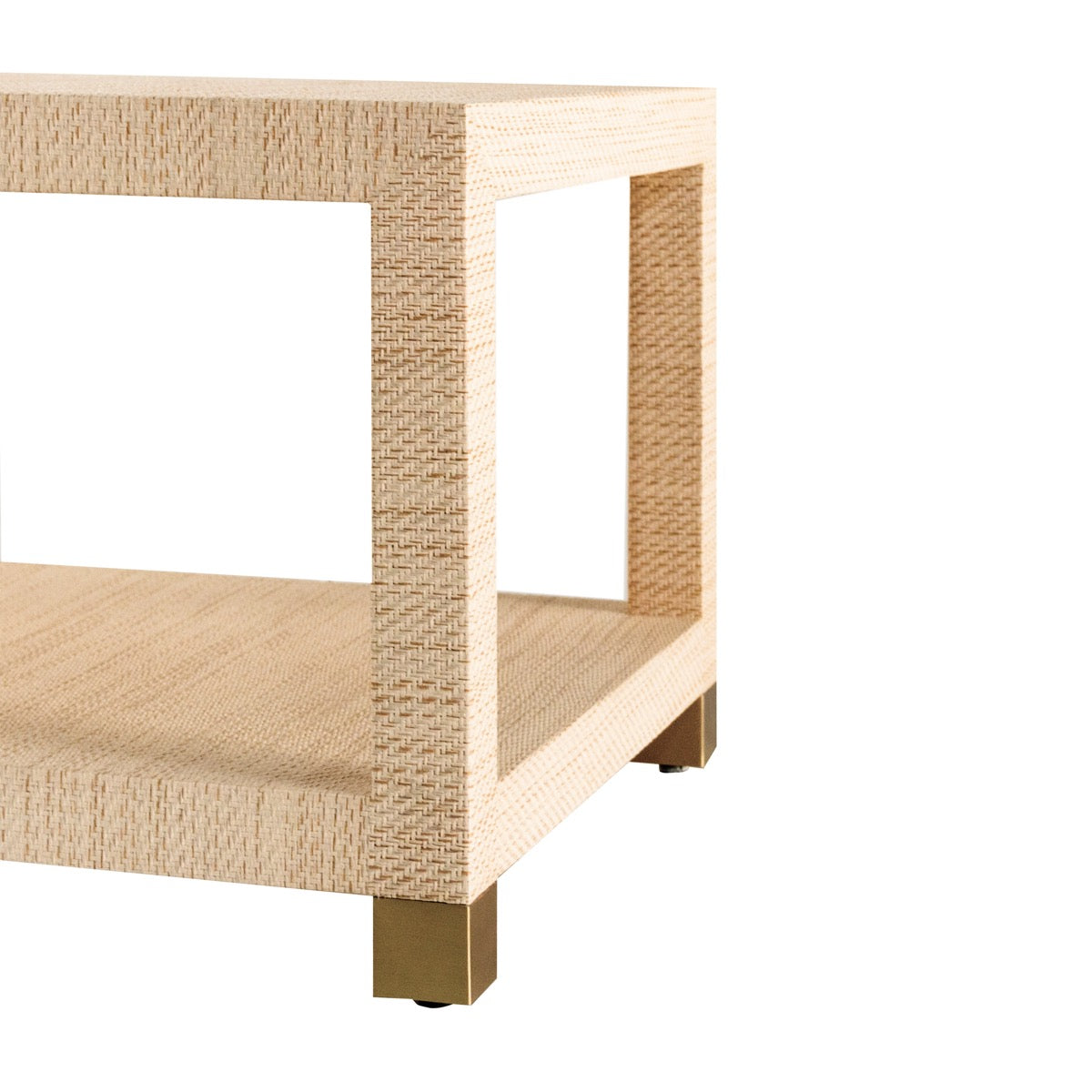 Charleston Coffee Table right side Natural Grasscloth. Detail view.