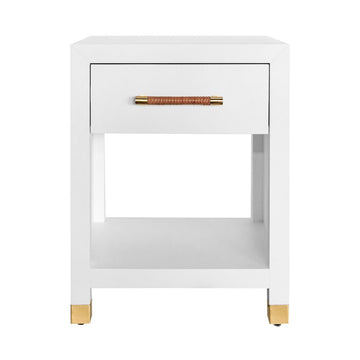 Charleston Side Table - 1 Drawer Matte White Lacquer. Front view.