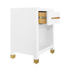 Charleston Side Table - 1 Drawer drawer open Matte White Lacquer. Right angle view.