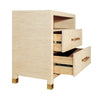 Charleston Side Table - 2 Drawer drawers open Natural Grasscloth. Right angle view.