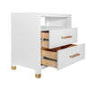 Charleston Side Table - 2 Drawer drawers open Matte White Lacquer. Right angle view.