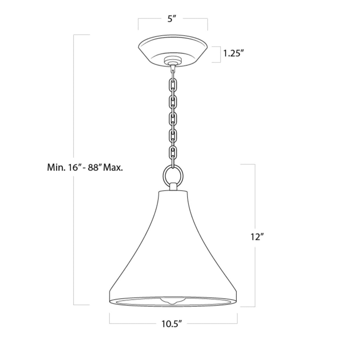 Billie Concrete Pendant - Small with dimensions. Dimension view.