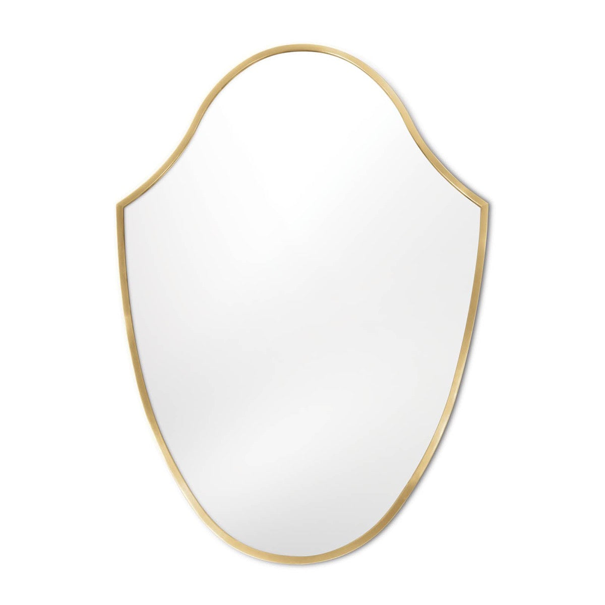 Crest Mirror Natural Brass. Front view.