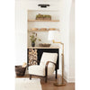 Devon Picture Light - Small Oil Rubbed Bronze styled over open shelving with a chair and lamp. Styled view.