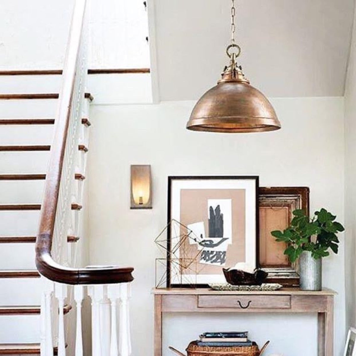 Dupont Pendant styled in an entryway. Styled view.