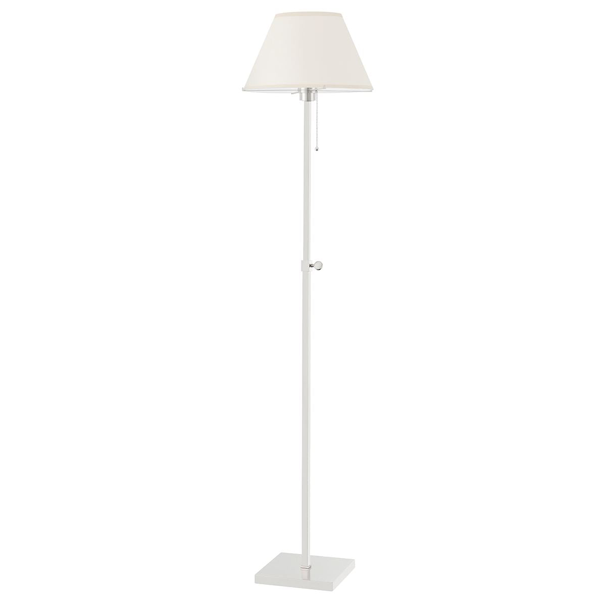 Ellsworth Floor Lamp Polished Nickel. Front view.