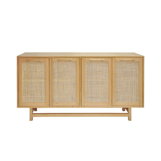 Emma Cabinet Natural Pine & Natural Caning | Polished Brass. Front view.