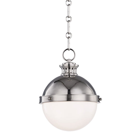 Eton Pendant Polished Nickel. Front view.