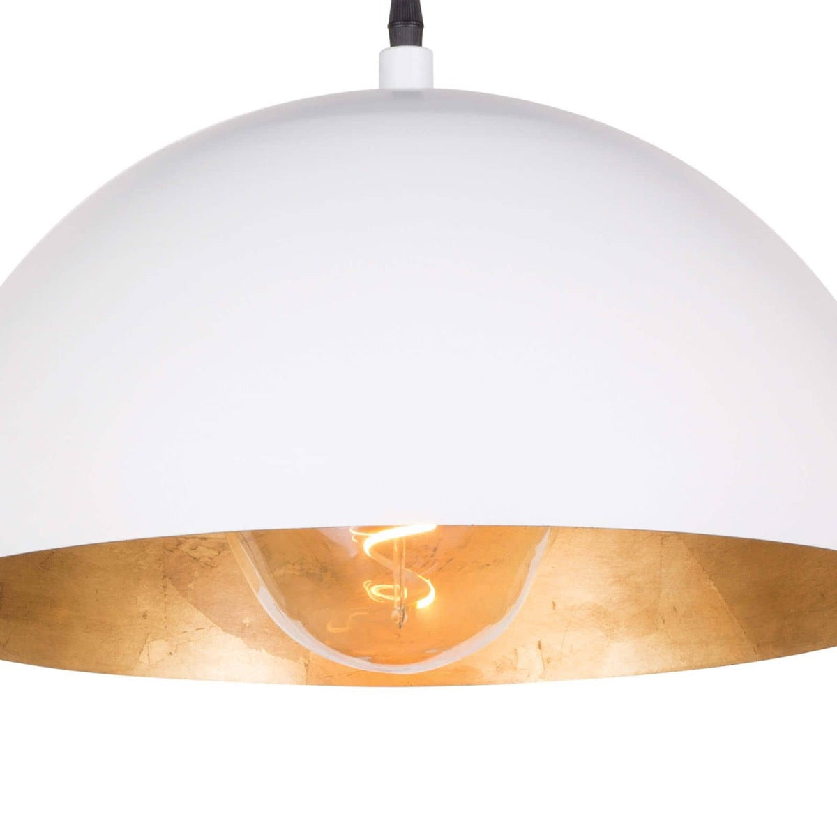 Flynn Pendant - Small White & Gold shade. Close-up detail view.