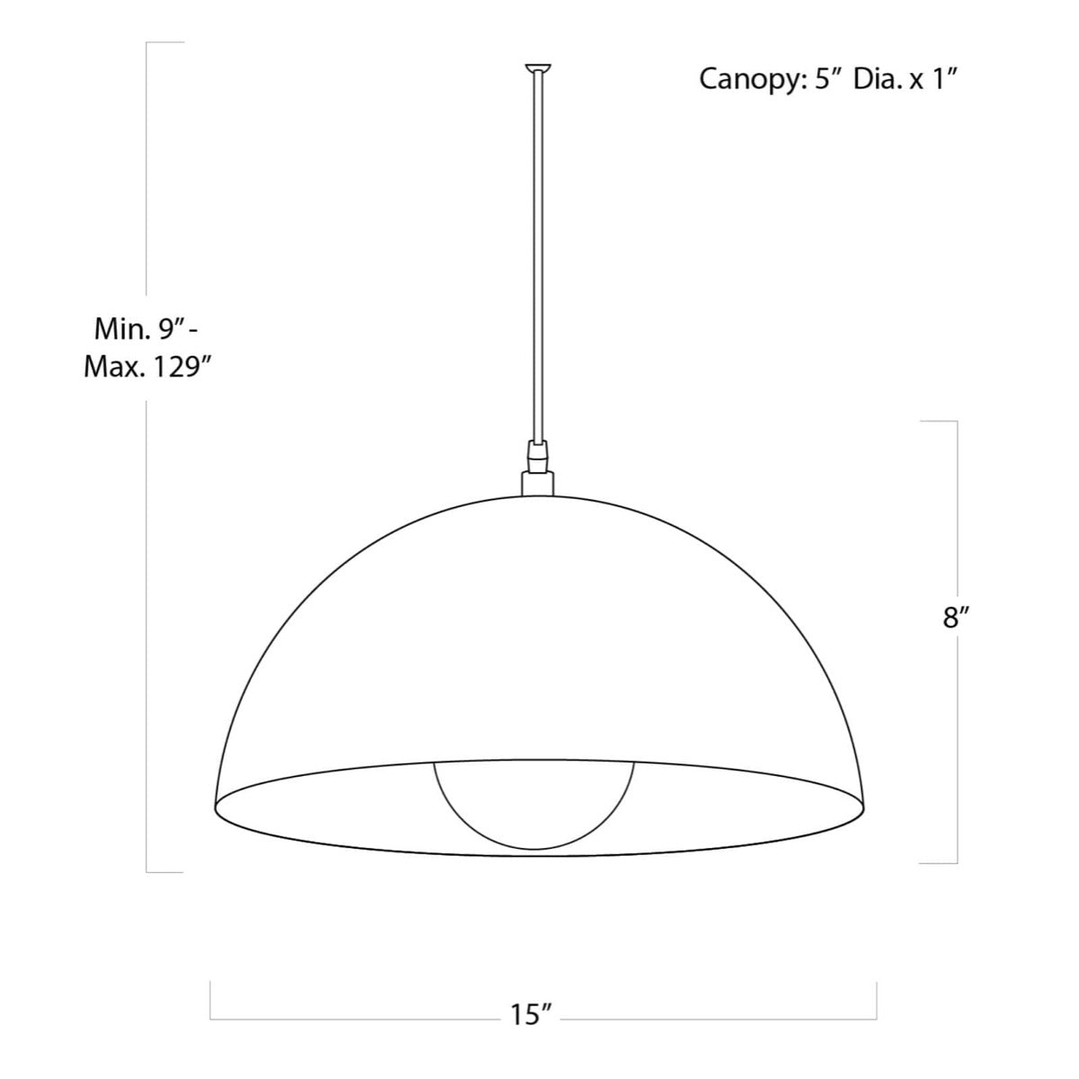Flynn Pendant - Small with dimensions. Dimension view.