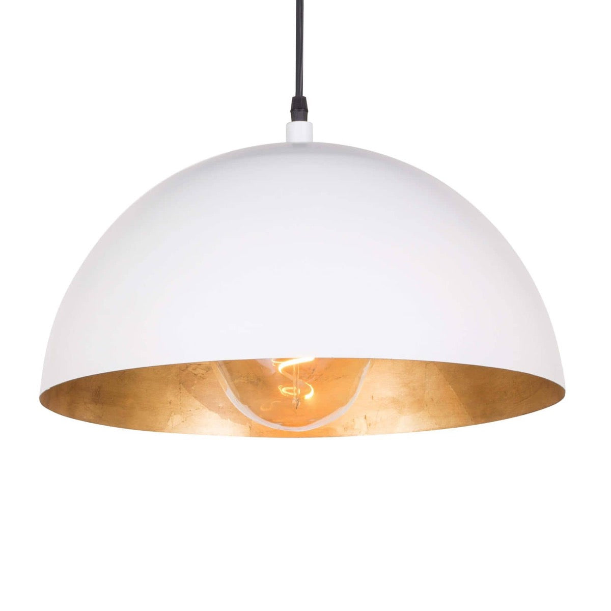 Flynn Pendant - Small White & Gold shade. Detail view.