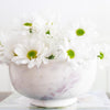 Footed Marble Bowl - Large styled with white daisies. Styled view.