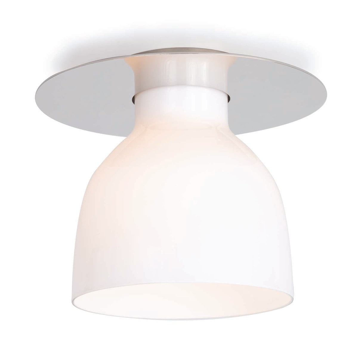 Freya Flush Mount Polished Nickel. Light on. Front view.