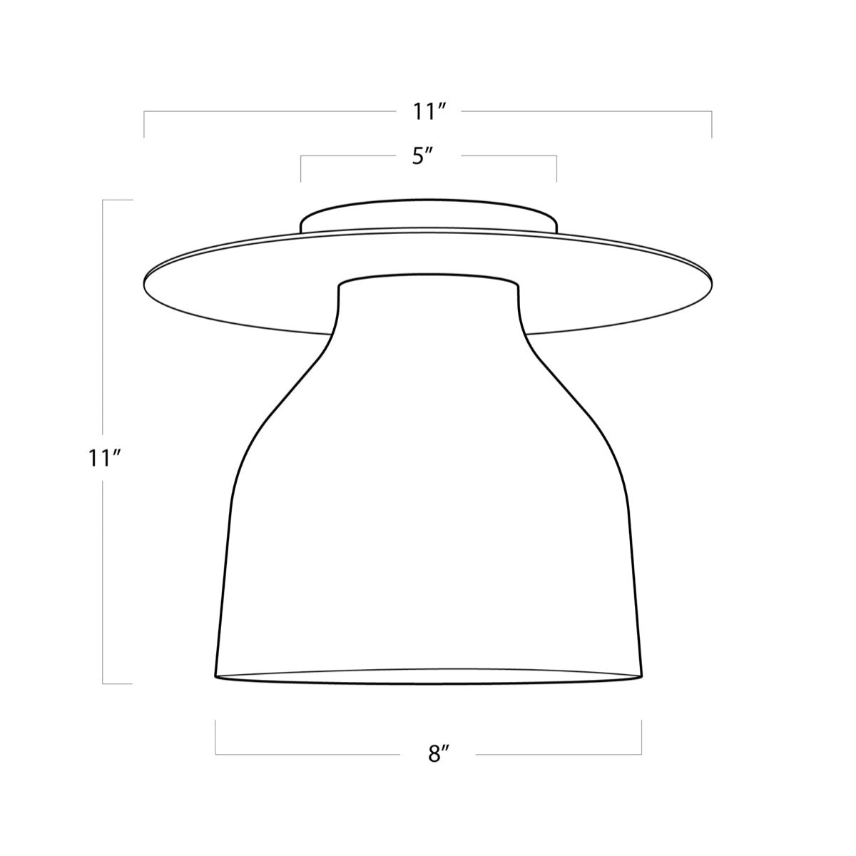 Freya Flush Mount with dimensions. Dimension view.