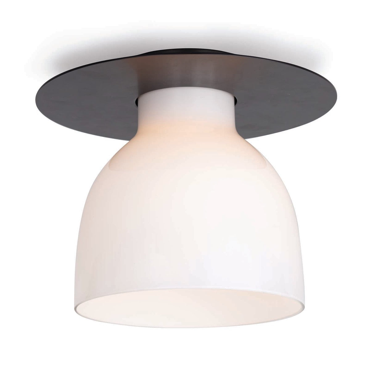 Freya Flush Mount Oil Rubbed Bronze. Light on. Front view.